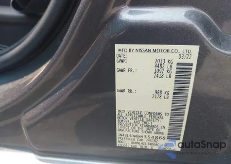 2022 Nissan Altima Sv Intelligent Awd from USA, damaged, VIN 1N4BL4DW6NN354868